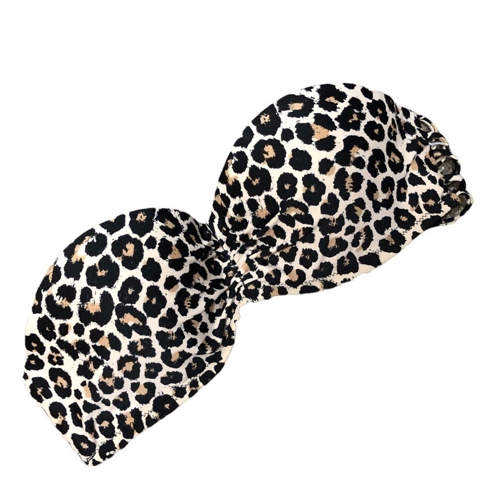 Leopard Print Strapless Bikini Top in Cream, Tan and Black - Size Small- Medium